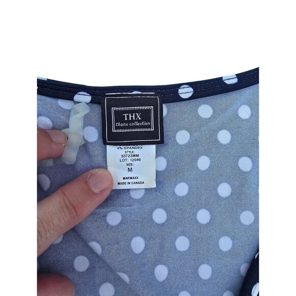 Womens Navy & White Polka Dot Wrap Top With Cap Sleeves Size M - Picture 3 of 5